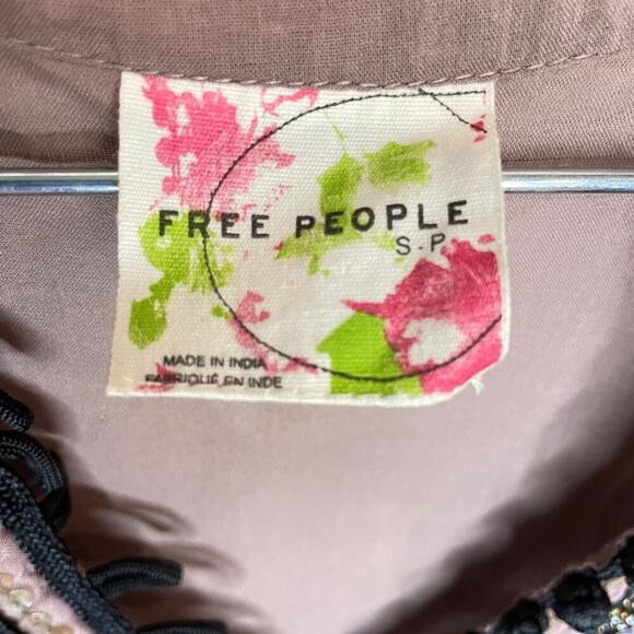 FREE PEOPLE Vintage Tiered Mauve Mini Dress Embroidered Sequins Size Small EUC - Picture 12 of 13